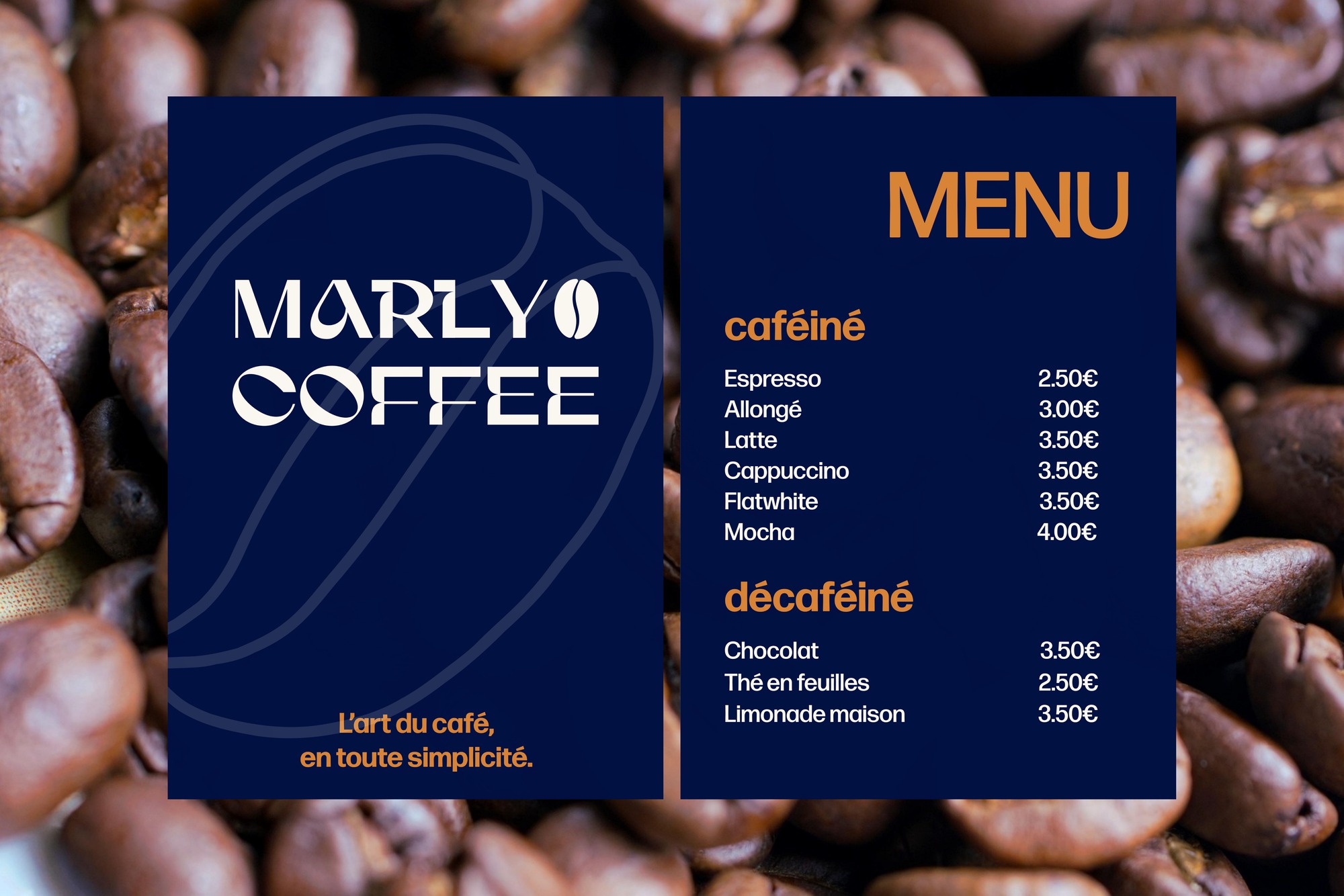 Design du menu Marly Coffee à plat