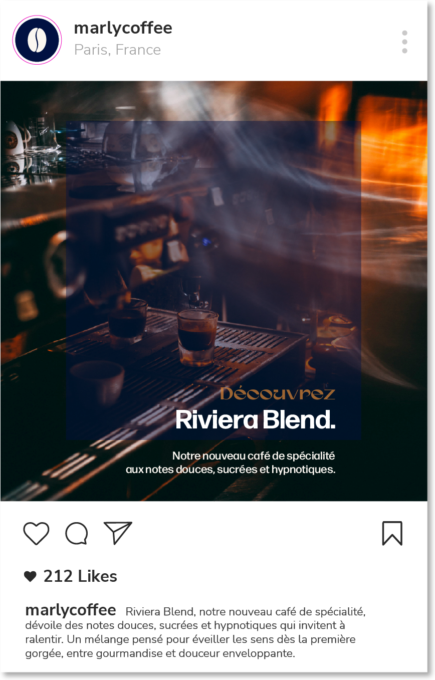 Mockup d'un post Instagram Marly Coffee